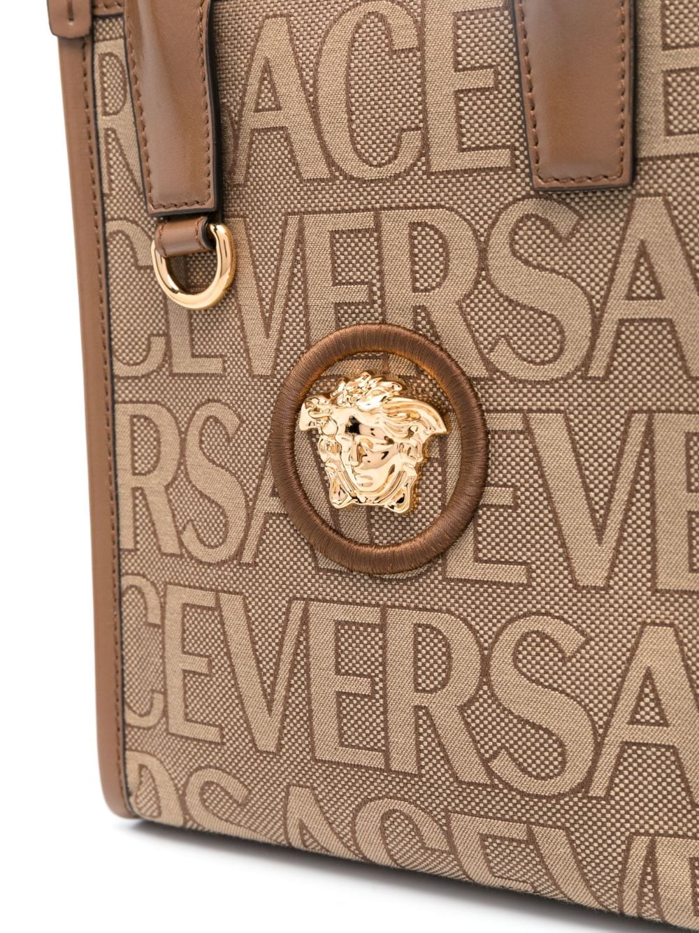 Shop Versace Mini  Allover-jacquard Tote Bag In Brown