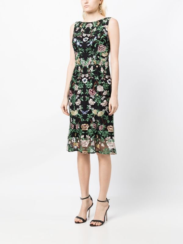 Marchesa Notte Abito Midi Con Ricamo a Fiori - Farfetch