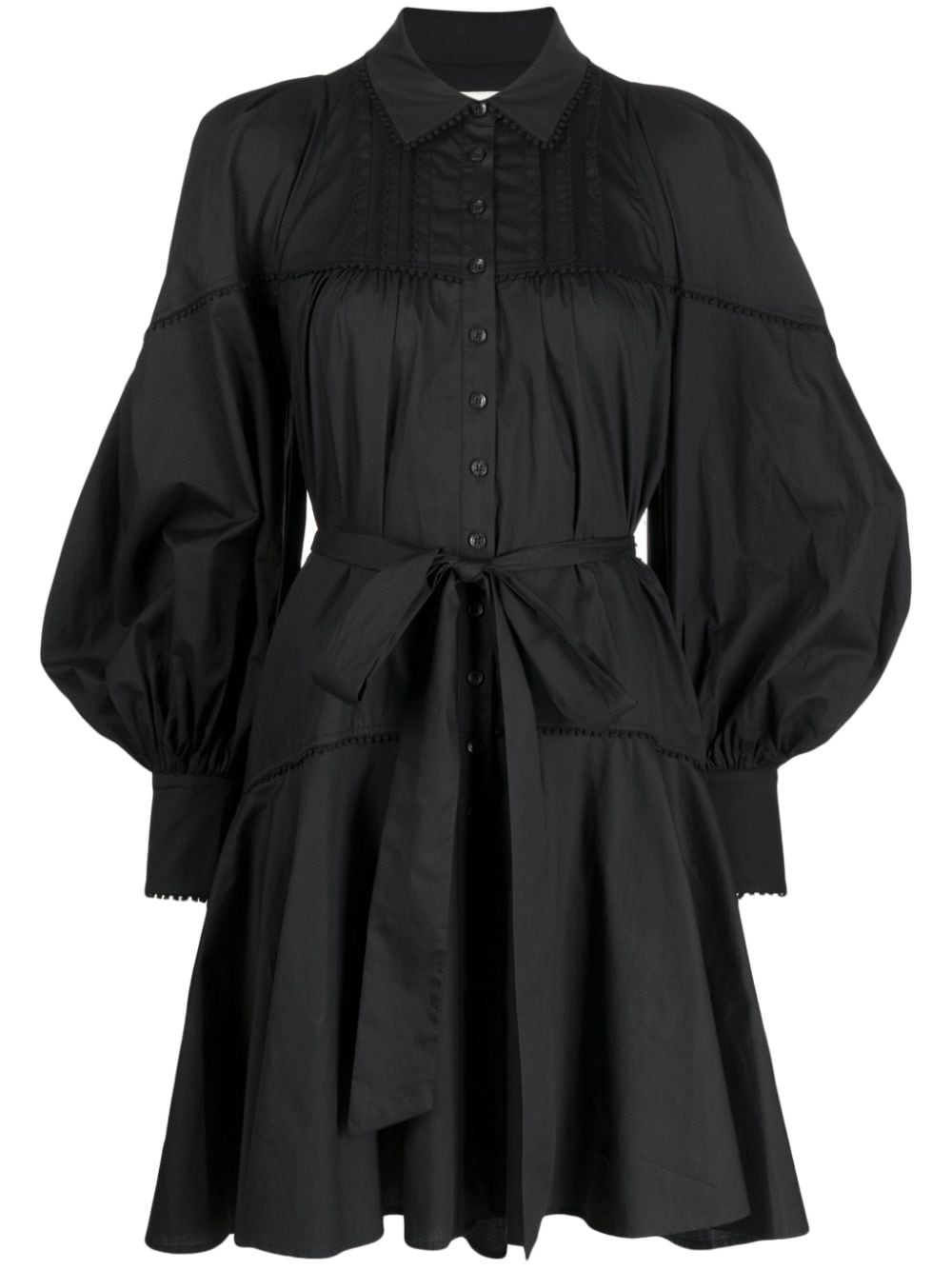 Shop Marchesa Rosa Disa Cotton Belted-waist Minidress In Black