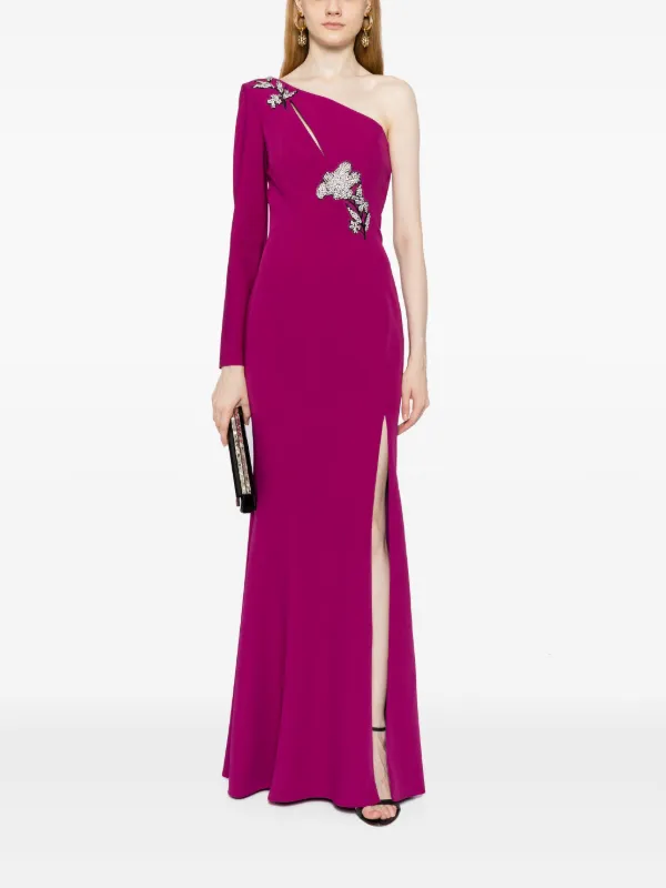 Marchesa Notte floral applique one shoulder Gown Purple FARFETCH IN