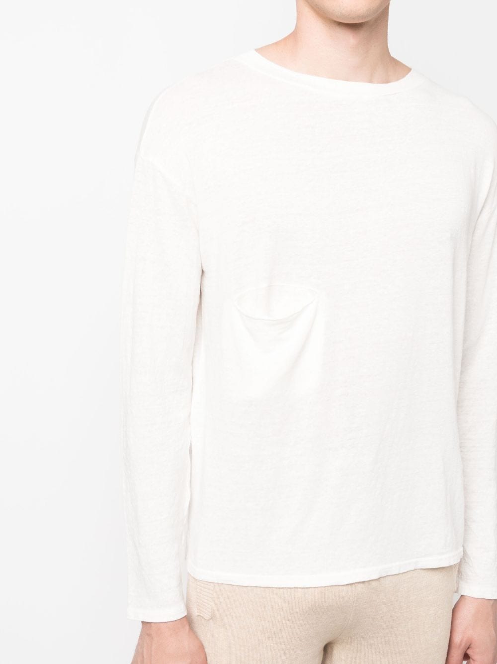 Shop Ma'ry'ya Long-sleeve Round-neck Linen Sweater In Weiss