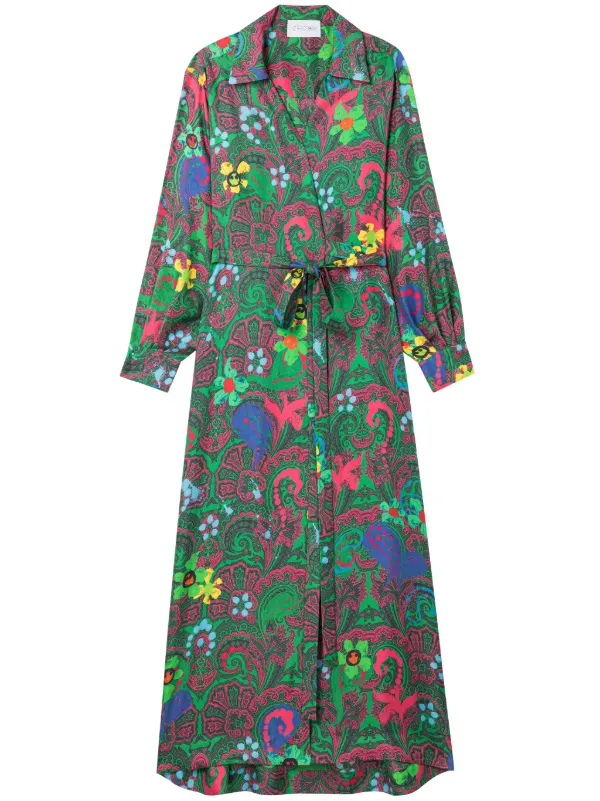 Az Factory Motly Paisley Wrapped Dress in Green