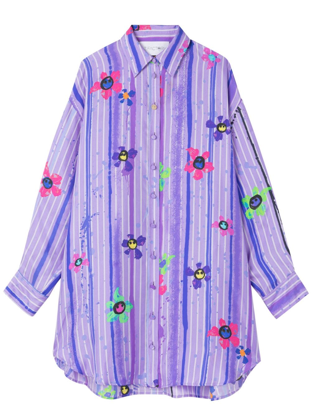 Shop Az Factory Floral-print Shirtdress In Purple