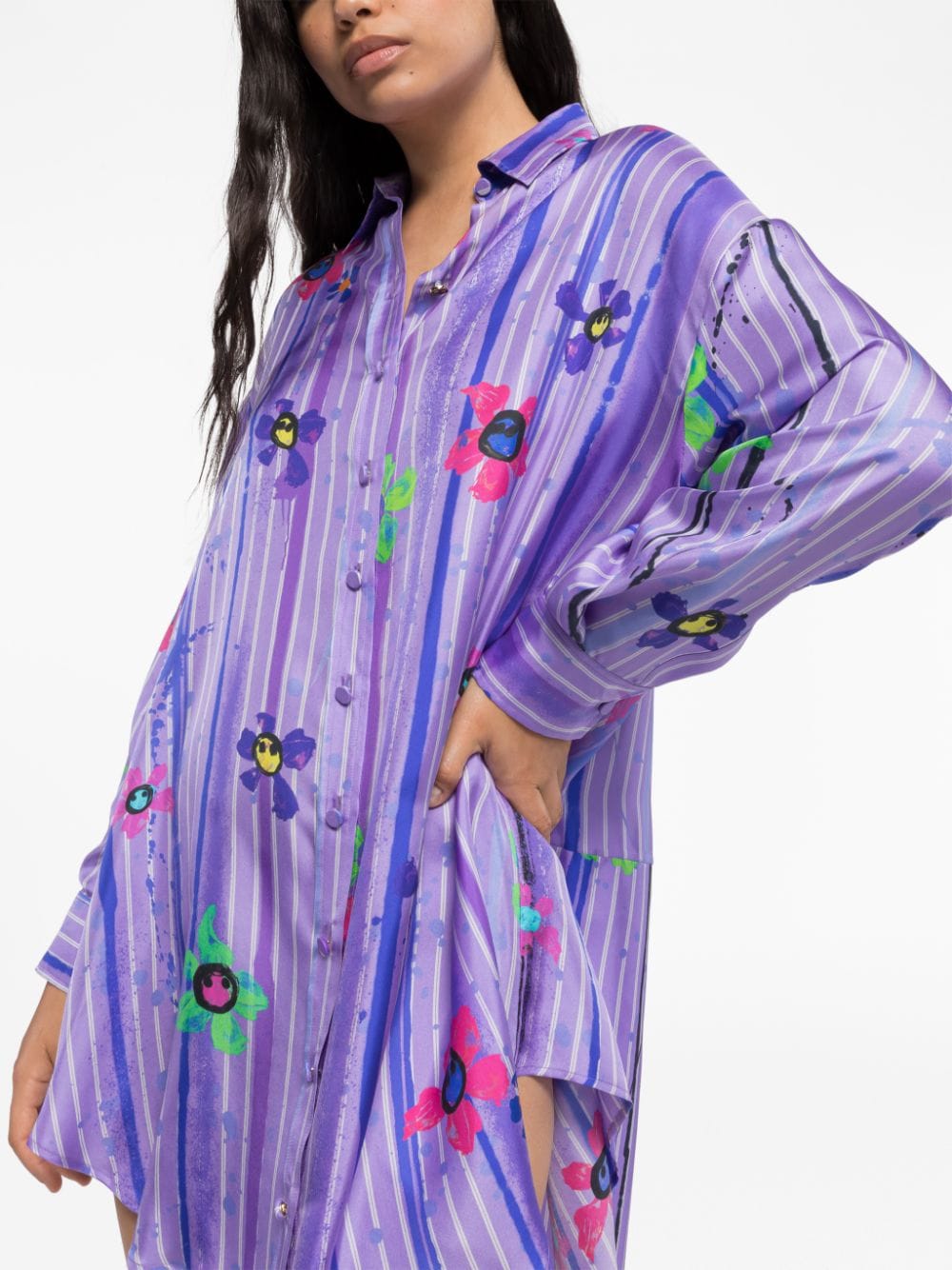 Shop Az Factory Floral-print Shirtdress In Purple