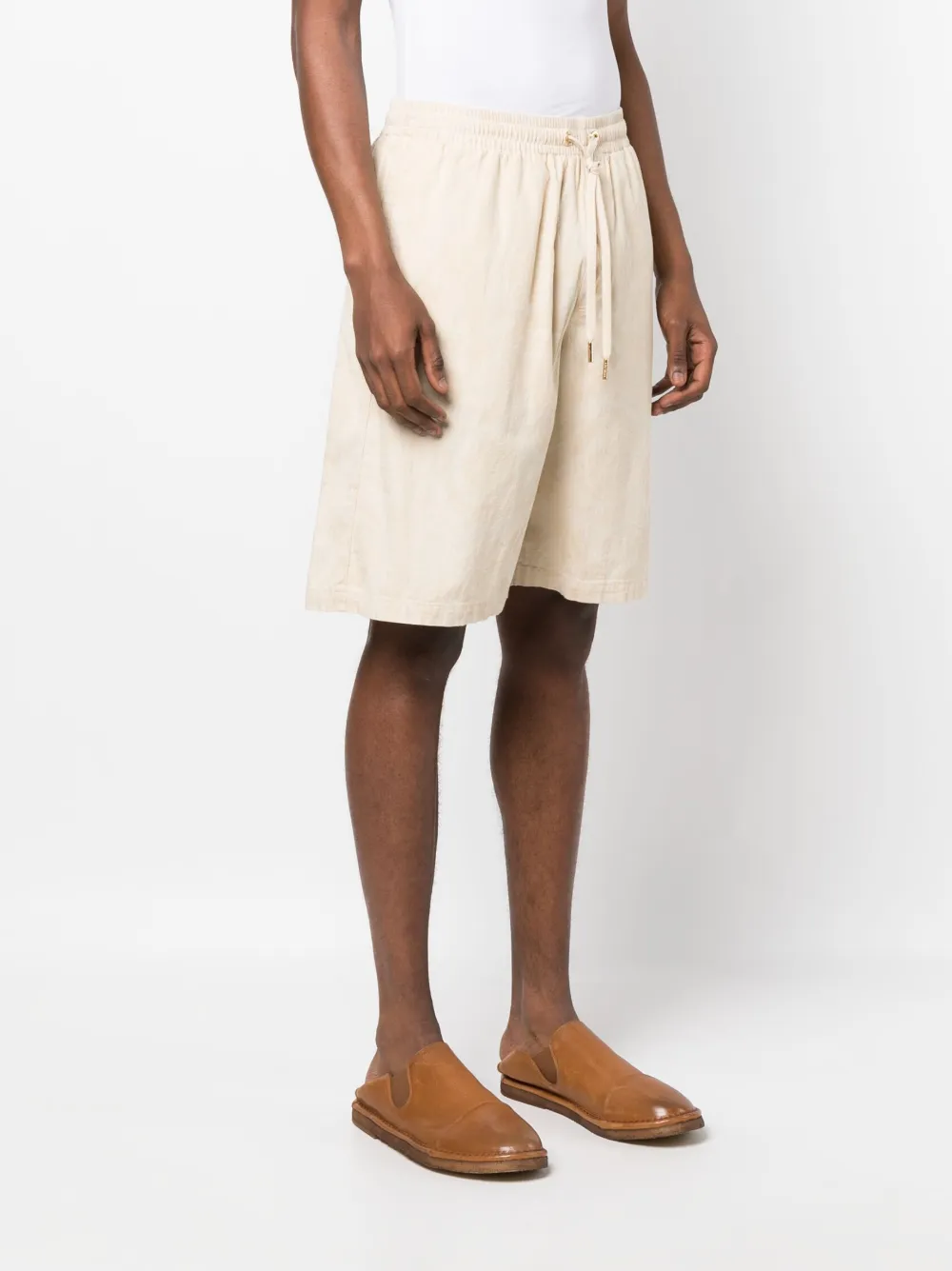 Shop Versace Barocco Silhouette Chambray Shorts In Neutrals