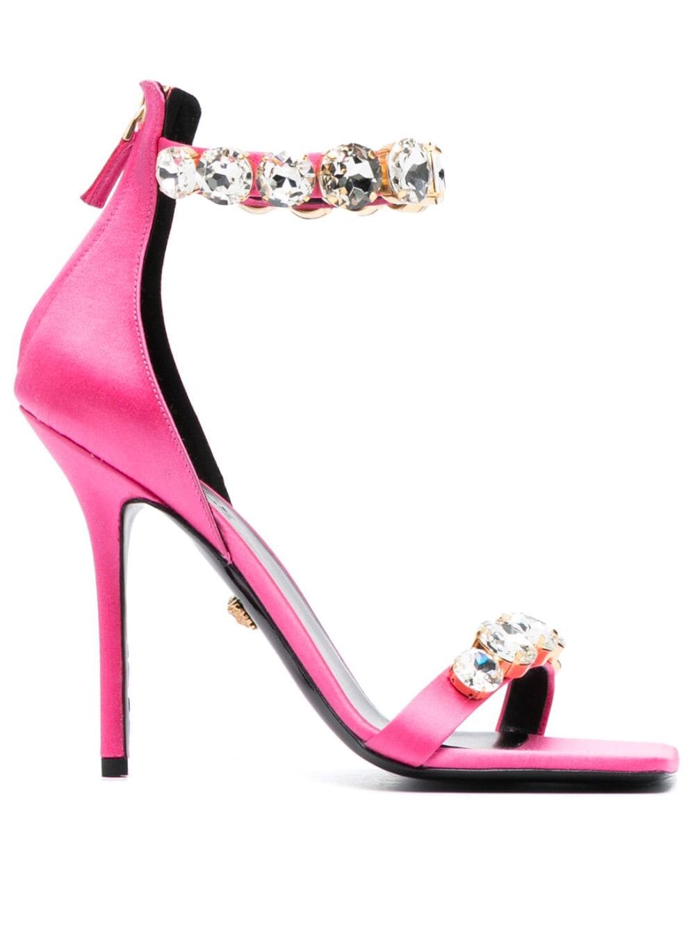 Versace 110mm Crystal-embellished Satin Sandals In Pink