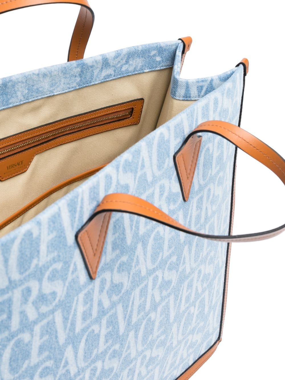 Shop Versace Allover Denim Tote Bag In Blue