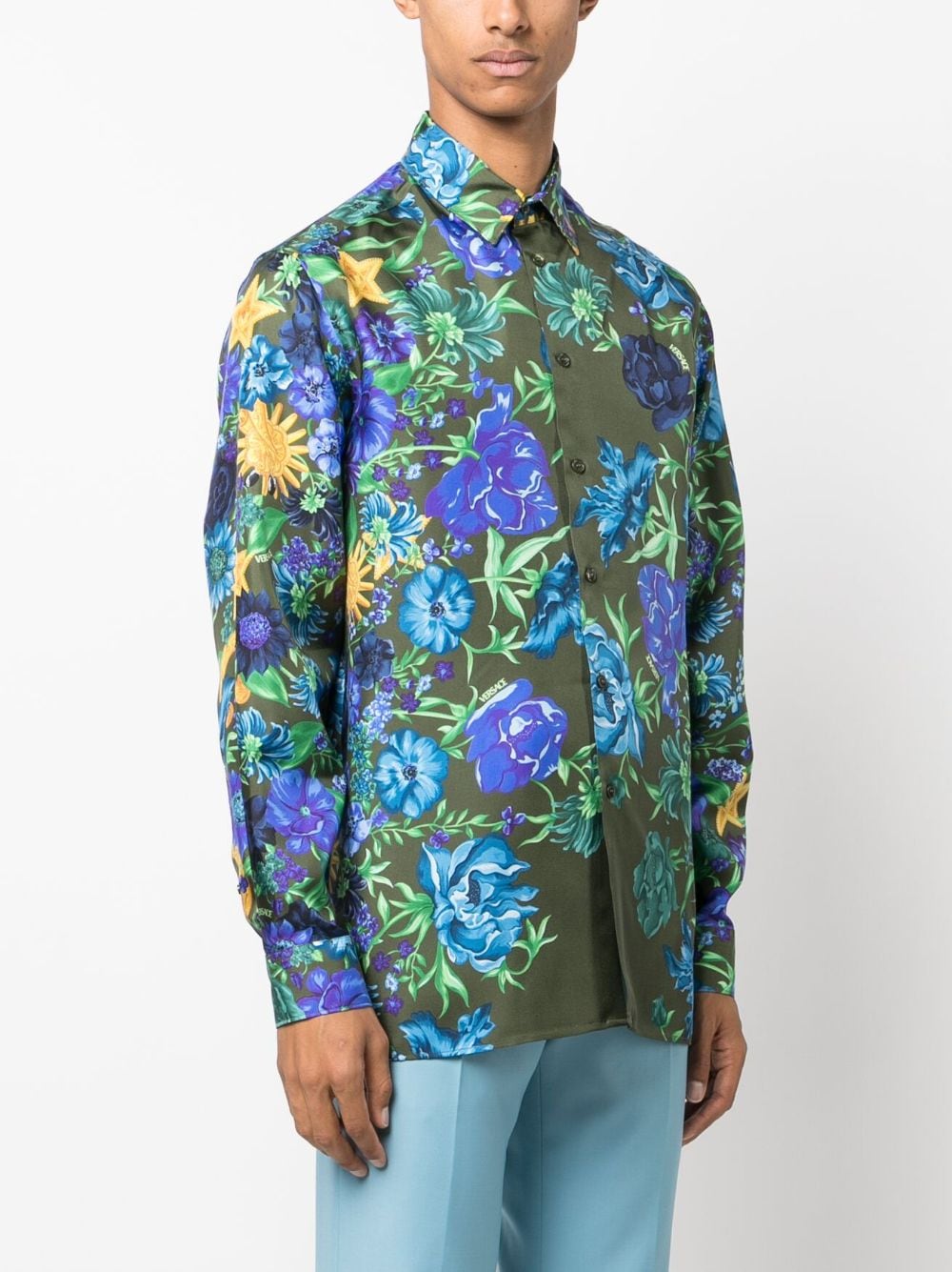 Shop Versace Wildflower West Silk Shirt In Green