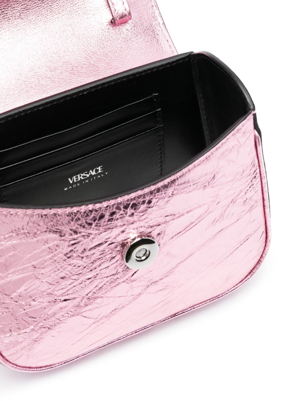 Shop Versace La Medusa Metallic Leather Mini Bag In Pink