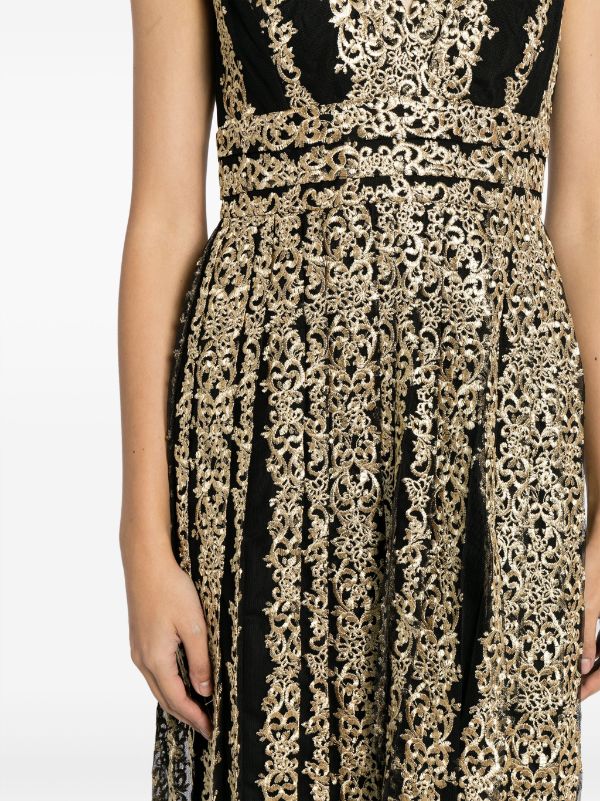 Marchesa black and top gold dress