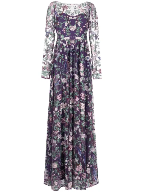Marchesa Notte Vestido de festa com sobreposição translúcida