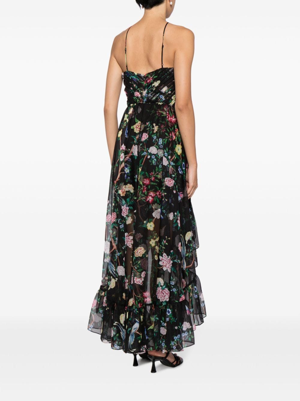 Shop Marchesa Notte Floral-print Halterneck Dress In Schwarz