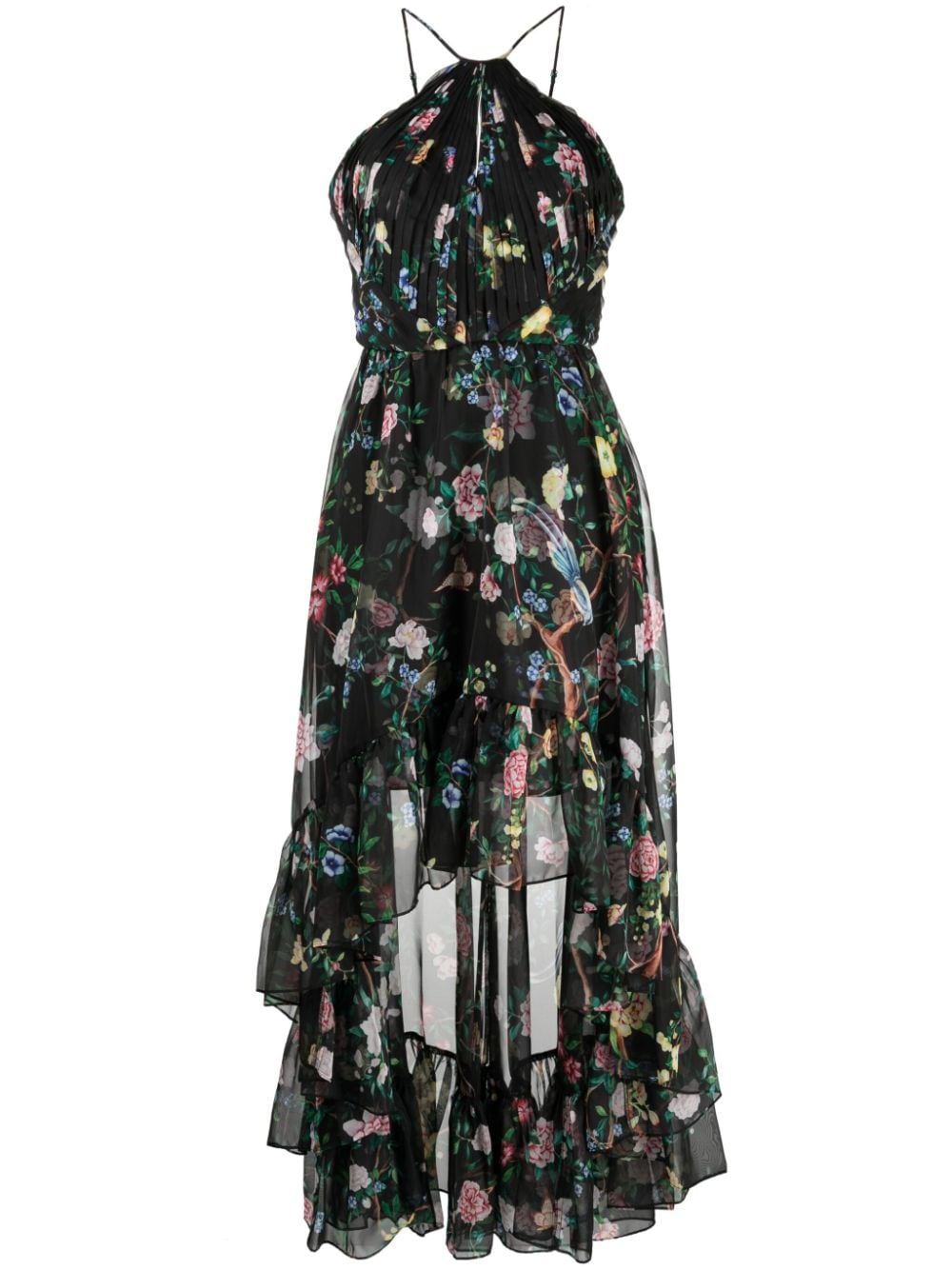 Image 1 of Marchesa Notte floral-print halterneck dress