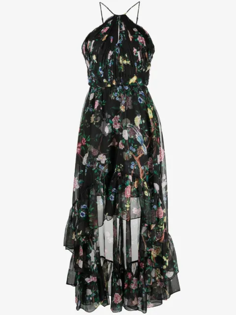 Marchesa Notte floral-print halterneck dress