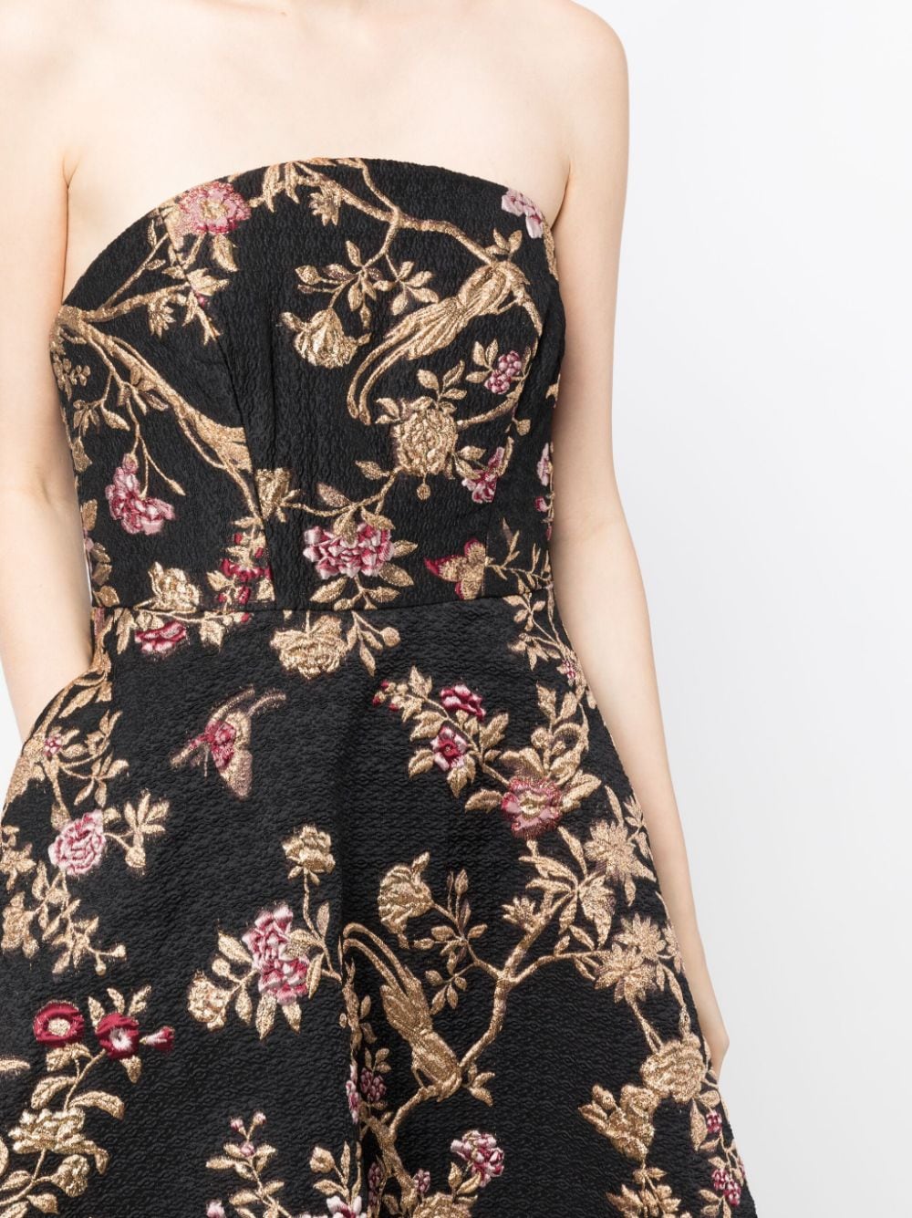 Shop Marchesa Notte Floral-embroidery Strapless Minidress In Black