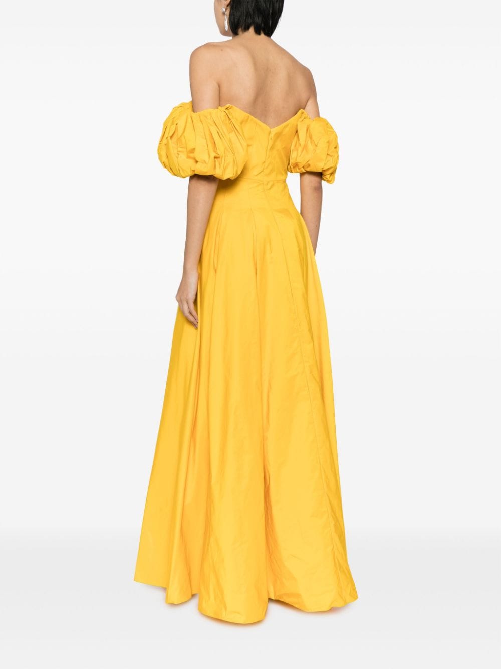 Marchesa Notte Off-shoulder avondjurk Geel