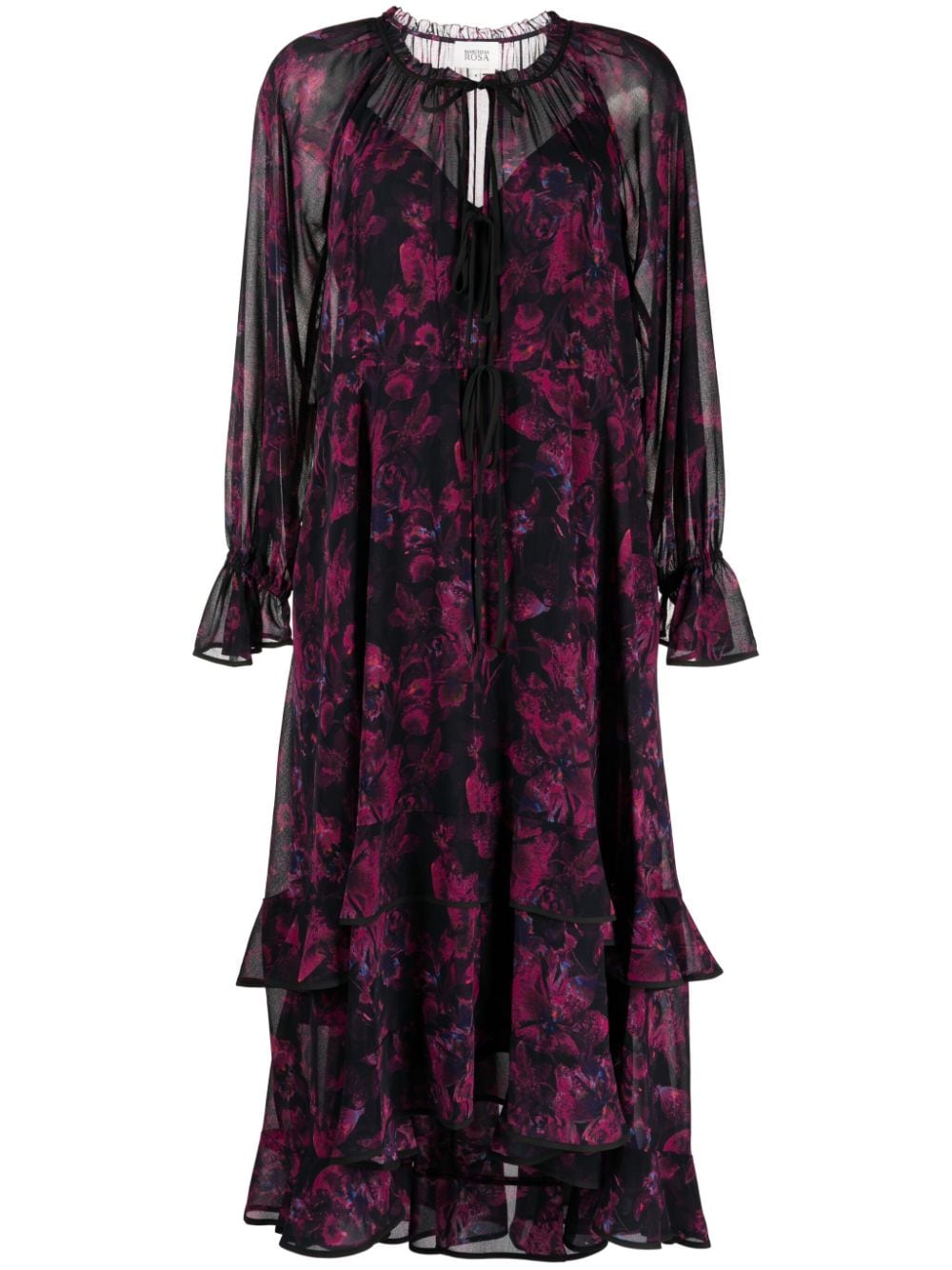 Shop Marchesa Rosa Pom Floral-print Maxi Dress In Black