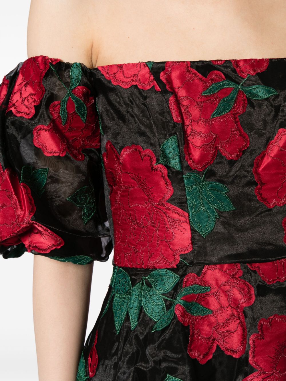 Shop Marchesa Notte Claude Floral-appliqué Midi Dress In Multicolour