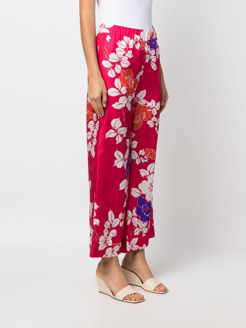 Shop P.a.r.o.s.h Floral-print Cropped Silk Trousers In Pink
