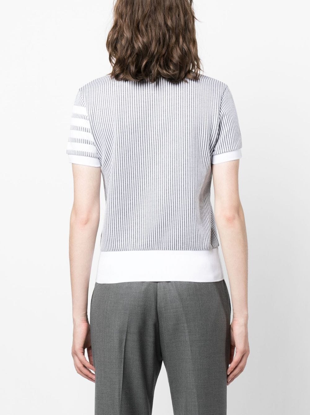 Shop Thom Browne 4-bar Striped Knitted Top In Grey