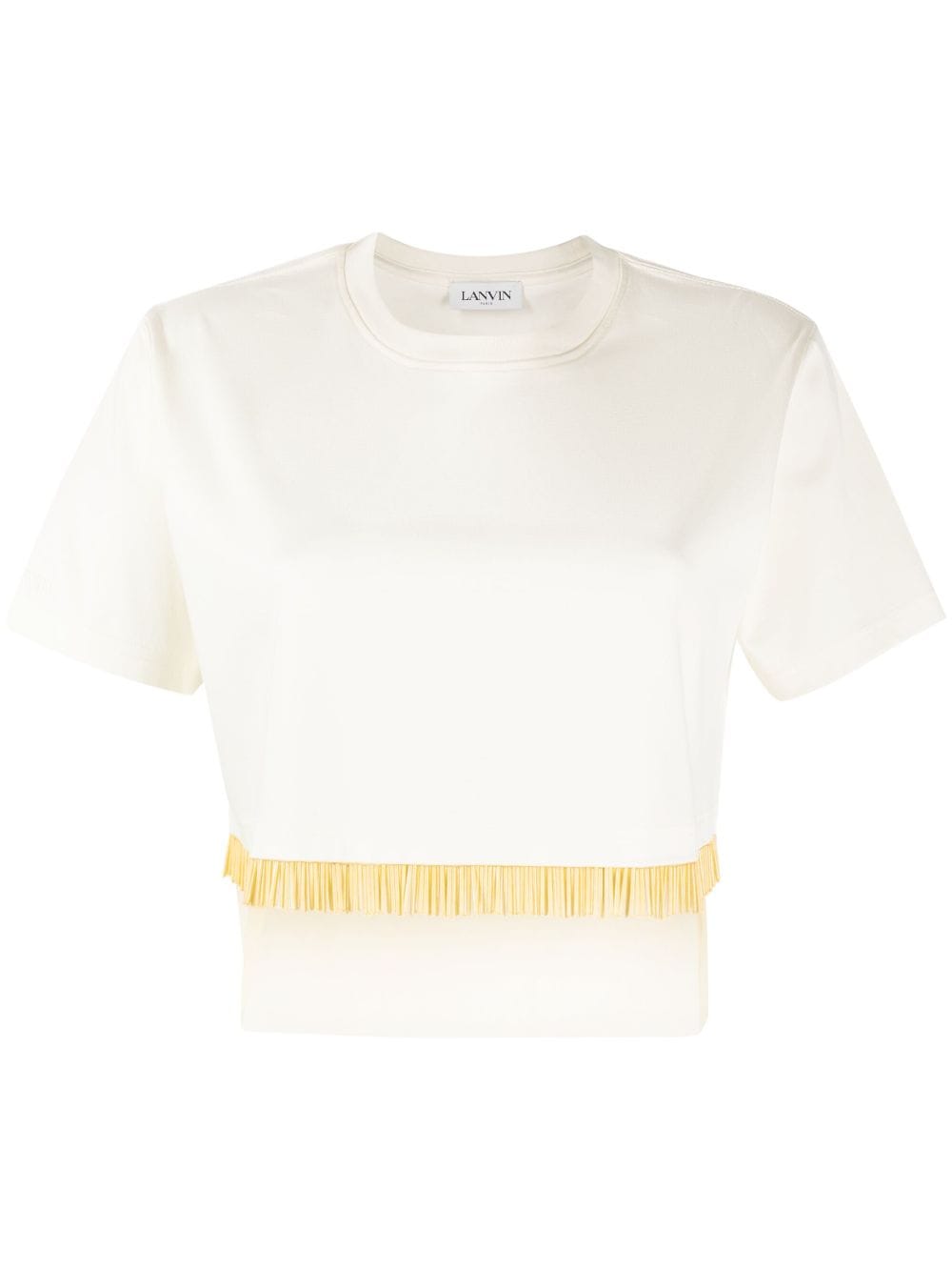 Shop Lanvin Fringed Cropped T-shirt In Nude