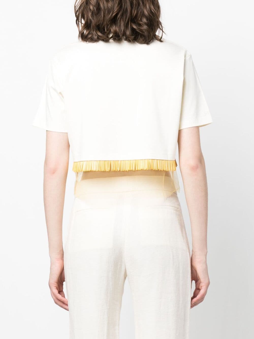 Shop Lanvin Fringed Cropped T-shirt In Nude