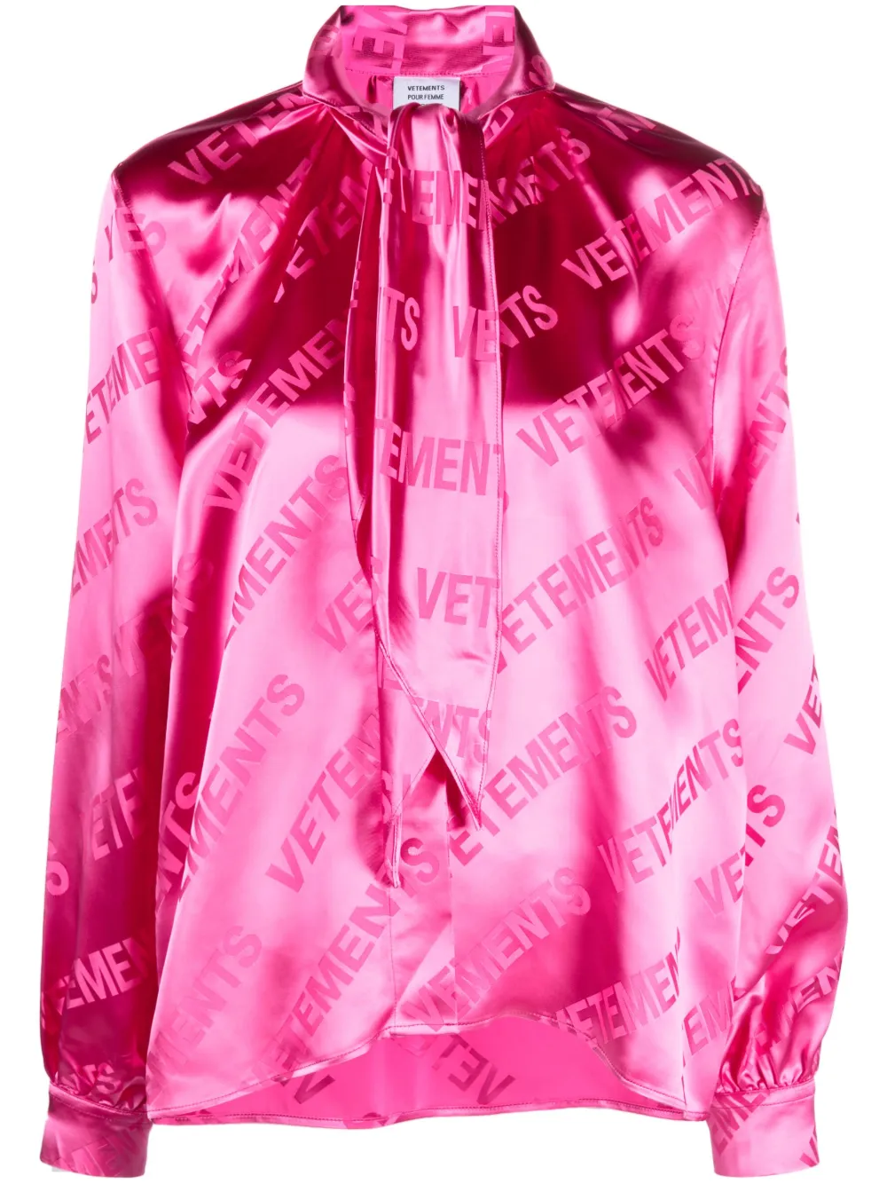 VETEMENTS LOGO-JACQUARD SATIN BLOUSE