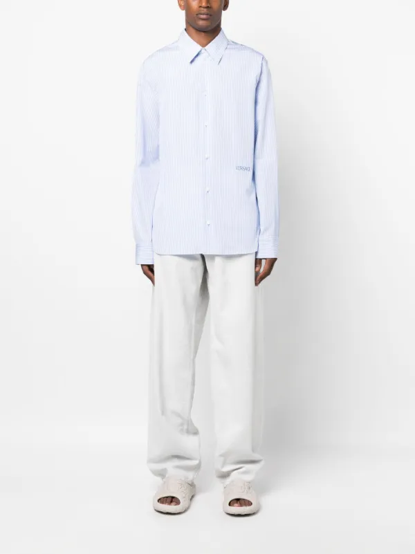 Versace Seashell Baroque Striped Shirt | Blue | FARFETCH