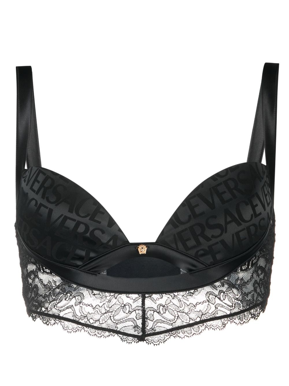 Black Logo-jacquard mesh thong, Versace