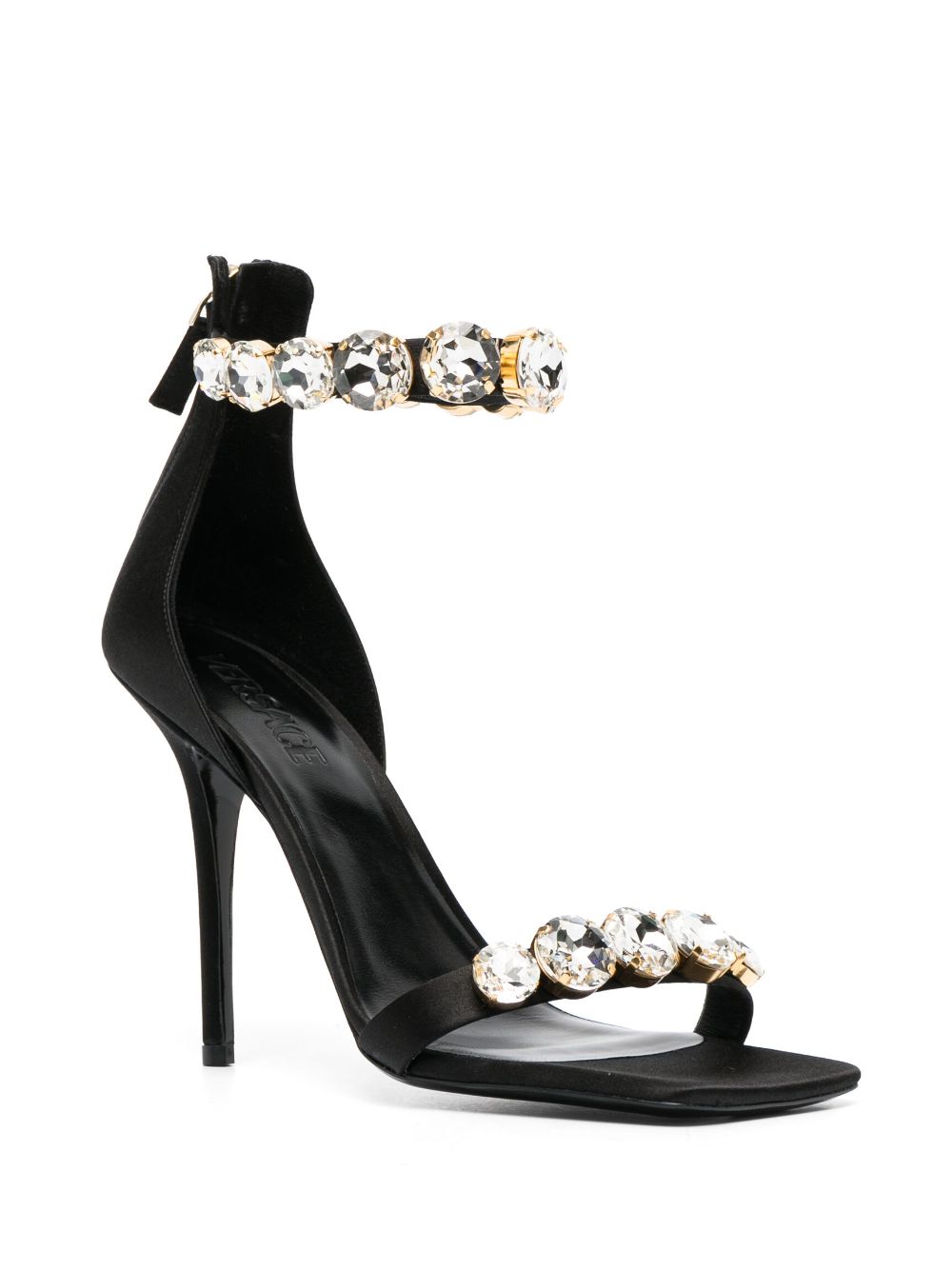 Shop Versace 110mm Crystal-embellished Satin Sandals In Black