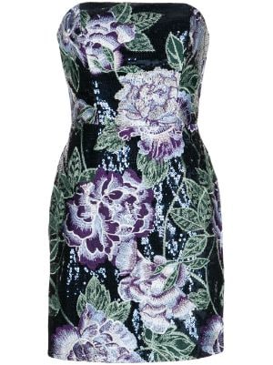 Tailored Strapless Print Detail Mini Dress | Karen Millen