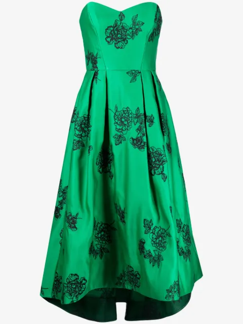 Marchesa Notte floral-embroidery strapless midi dress