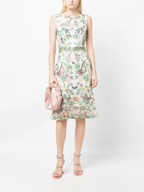 Marchesa Notte floral-embroidery boat-neck midi dress N67C3444 - 1