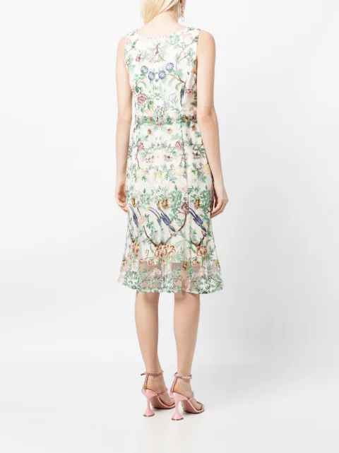 Marchesa Notte floral-embroidery boat-neck midi dress N67C3444 - 3
