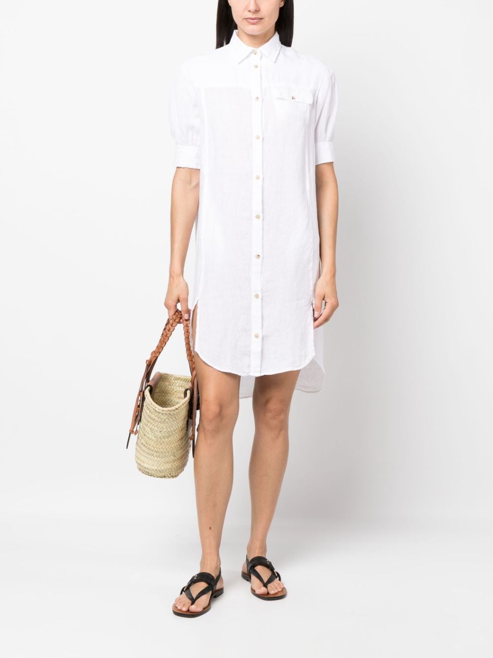 Shop Fay Short-sleeved Linen Shirtdress In White