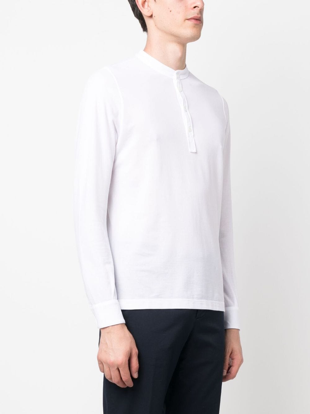 Shop Zanone Collarless Long-sleeve Polo Shirt In Weiss