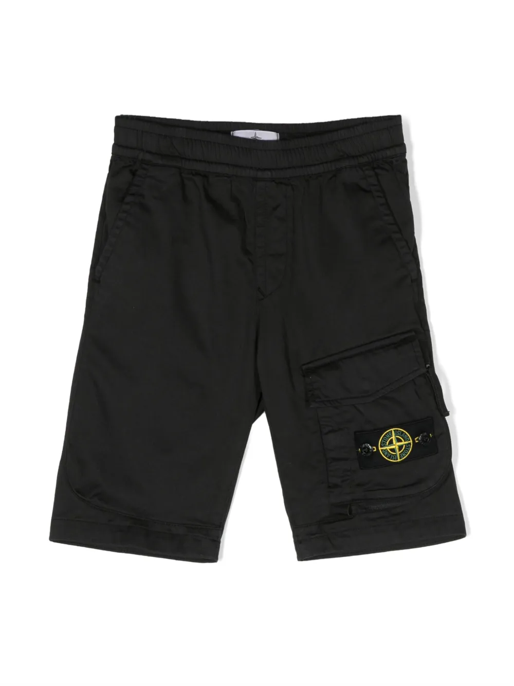Stone Island Black Cotton Bermuda Shorts With Logo In Black