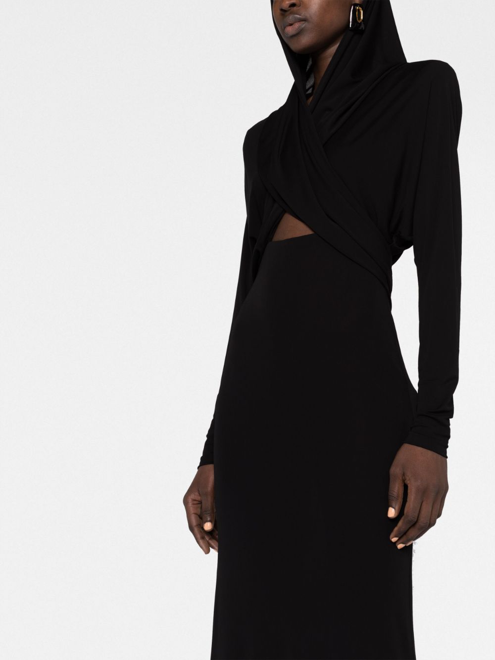 Shop Saint Laurent Hooded Cut-out Maxi Dress In Black