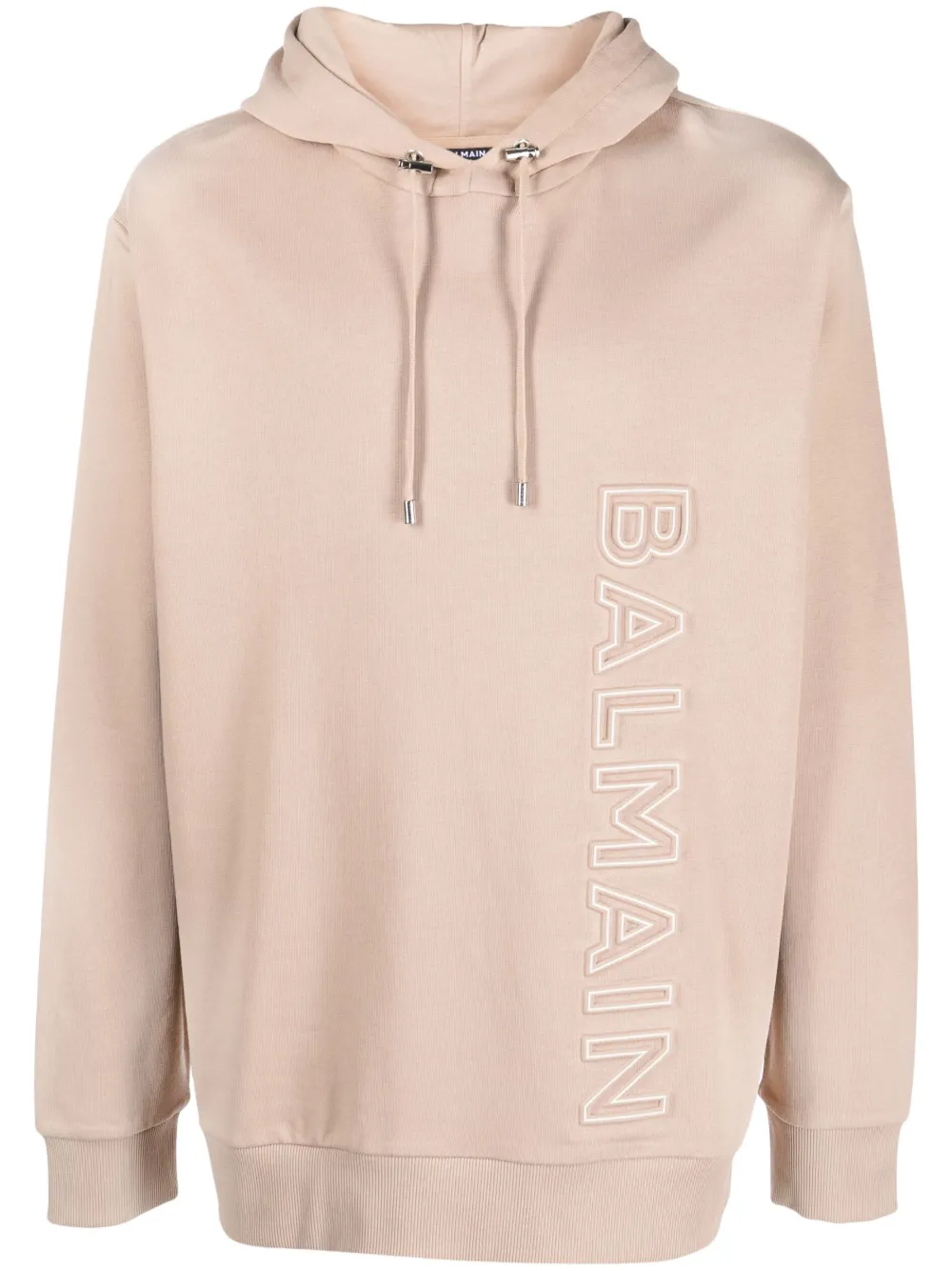 Shop Balmain Logo-embossed Cotton Hoodie In Neutrals