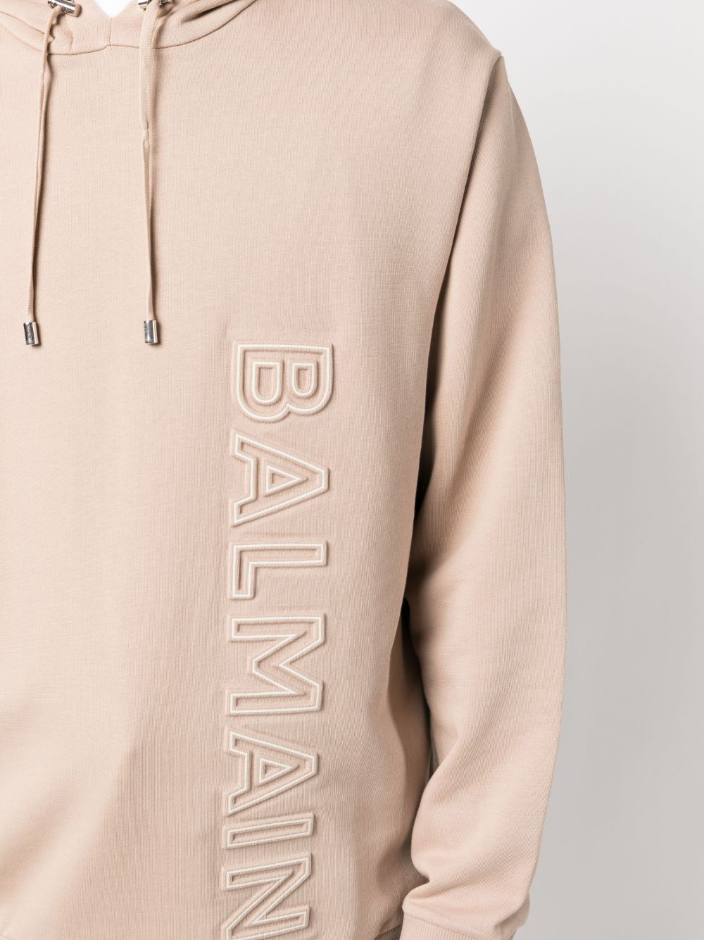 Shop Balmain Logo-embossed Cotton Hoodie In Neutrals