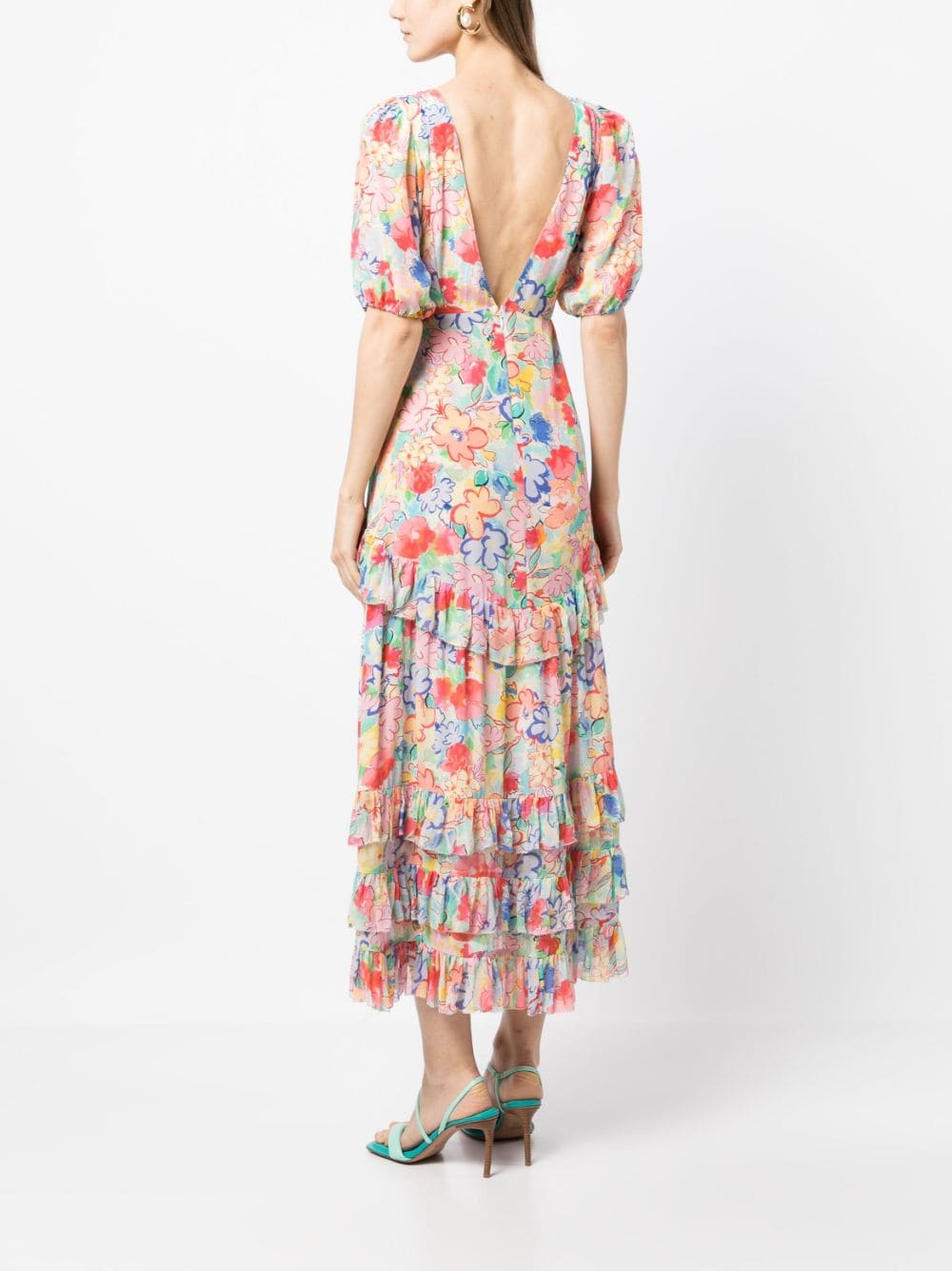 Shop Rixo London Shireen Floral-print Midi Dress In Multicolour