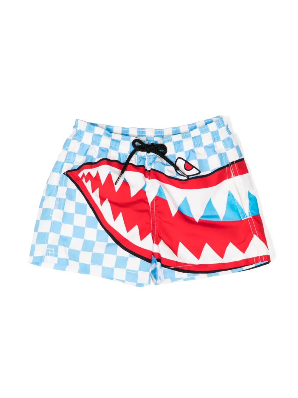 Mc2 Saint Barth Kids'  Boys Blue Check Shark Print Swim Shorts