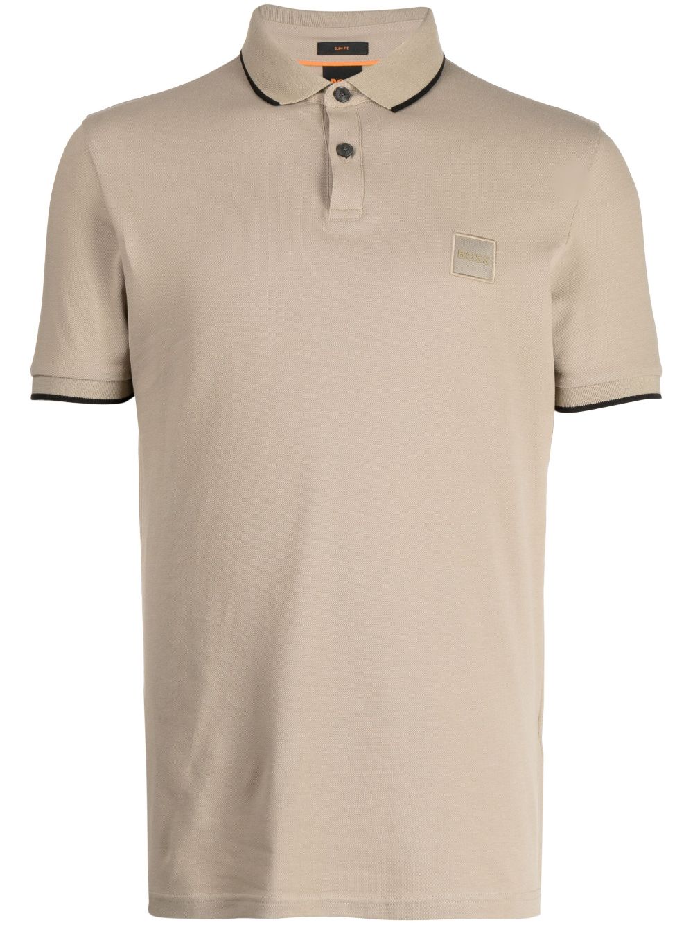 Hugo Boss Stretch-cotton Slim-fit Polo Shirt With Logo Patch In Beige