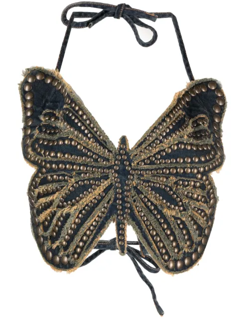 Blumarine butterfly stud-embellished denim top