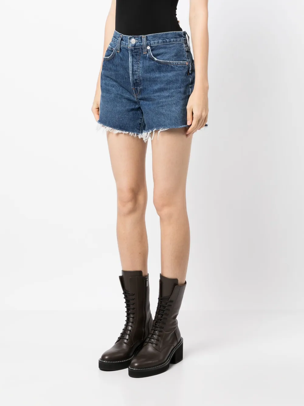 Agolde Parker Vintage Cut Off Shorts Dark Swapmeet In Blau