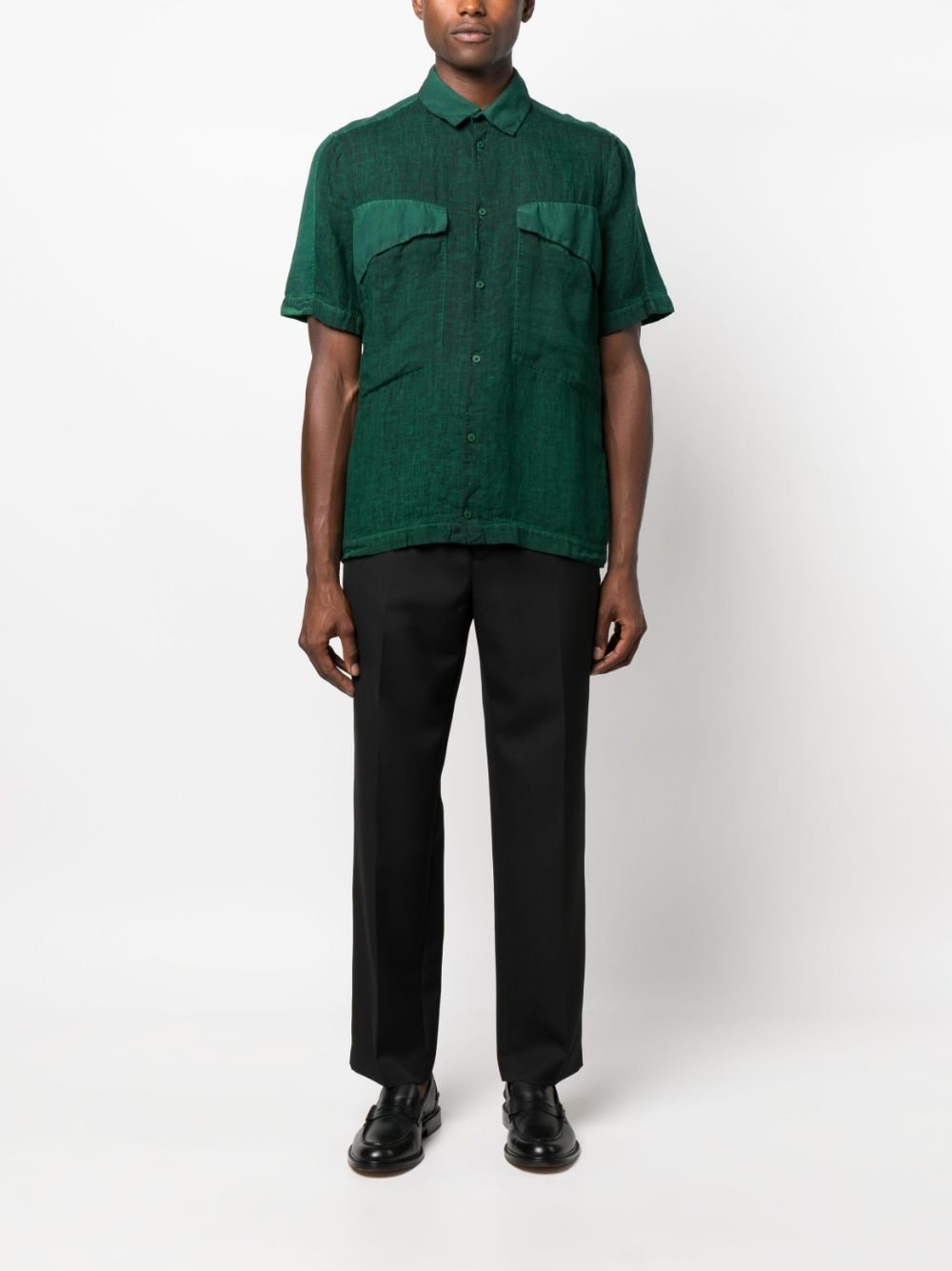 Transit short-sleeve linen-cotton shirt - Groen
