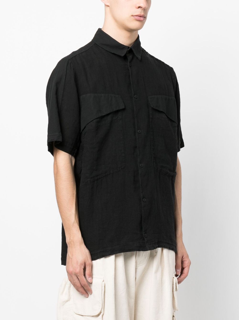 Shop Transit Short-sleeve Linen-cotton Shirt In Black