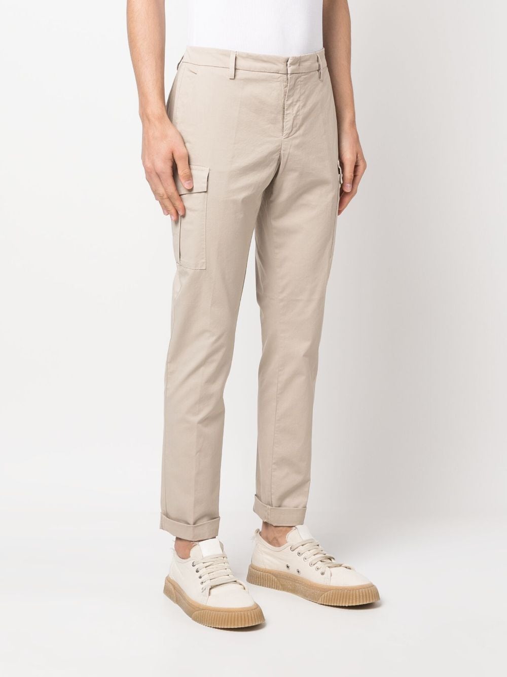 Shop Dondup Tapered-leg Stretch-cotton Trousers In Neutrals