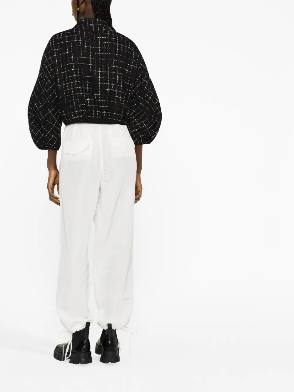 Herno Grid-patterned Cropped Zipped Jacket In Black