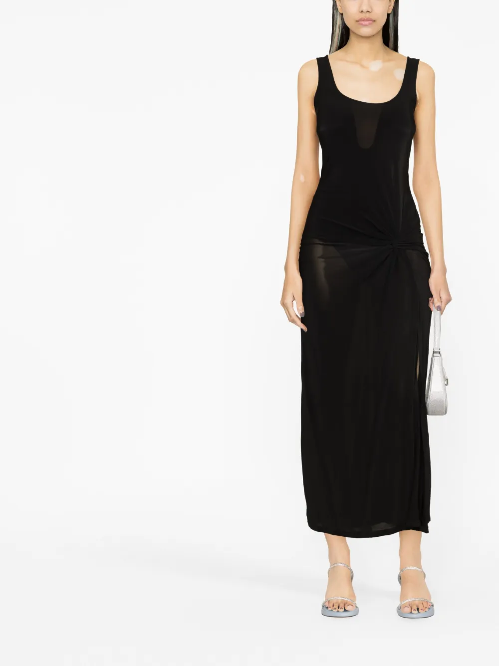 PINKO draped midi dress - Zwart